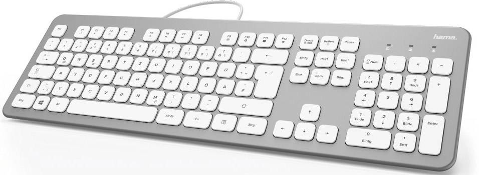 Hama KC-700 USB Tastatur Deutsch, QWERTZ Silber, Weiß Geräuscharme Tasten