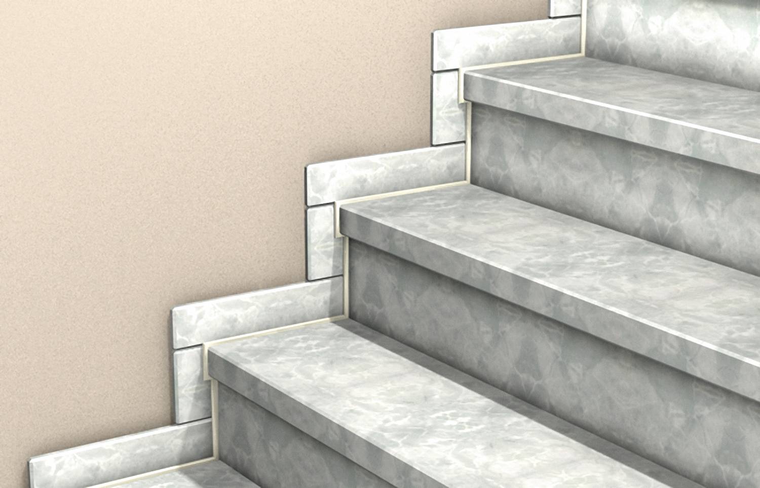 Steintreppe mit grauen Marmorstufen und Mauerverkleidung an der Wand.