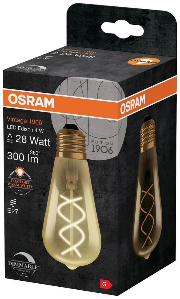OSRAM 4058075269965 LED EEK G (A - G) E27 Ellipse 4 W = 28 W Warmweiß (Ø x L) 64.0 mm x 140.0 mm 1 St.