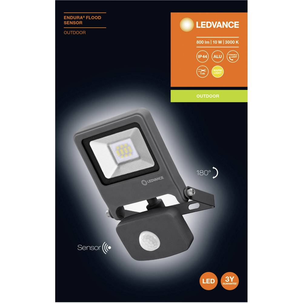 LEDVANCE ENDURA FLOOD Sensor 10W 830 Dark Grey LED-buitenschijnwerper 10 W Warm-wit