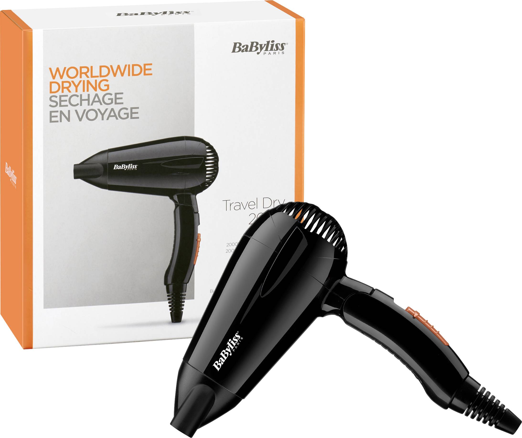 BaByliss Travel Dry 2000, Gleichstrom, 79 m³/h, Schwarz, Monochromatisch, Kunststoff, 1,8 m-1