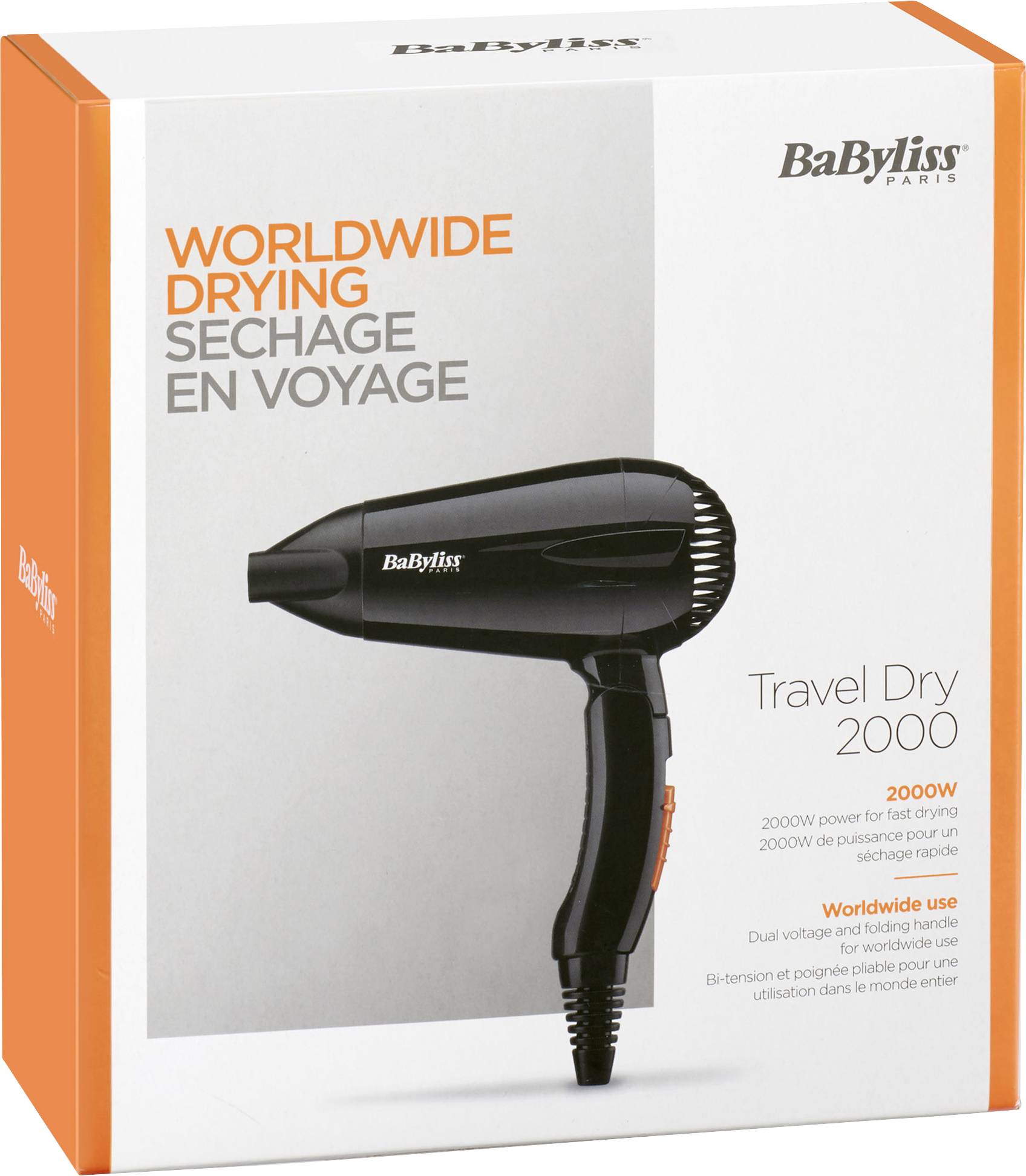 BaByliss Travel Dry 2000, Gleichstrom, 79 m³/h, Schwarz, Monochromatisch, Kunststoff, 1,8 m-4