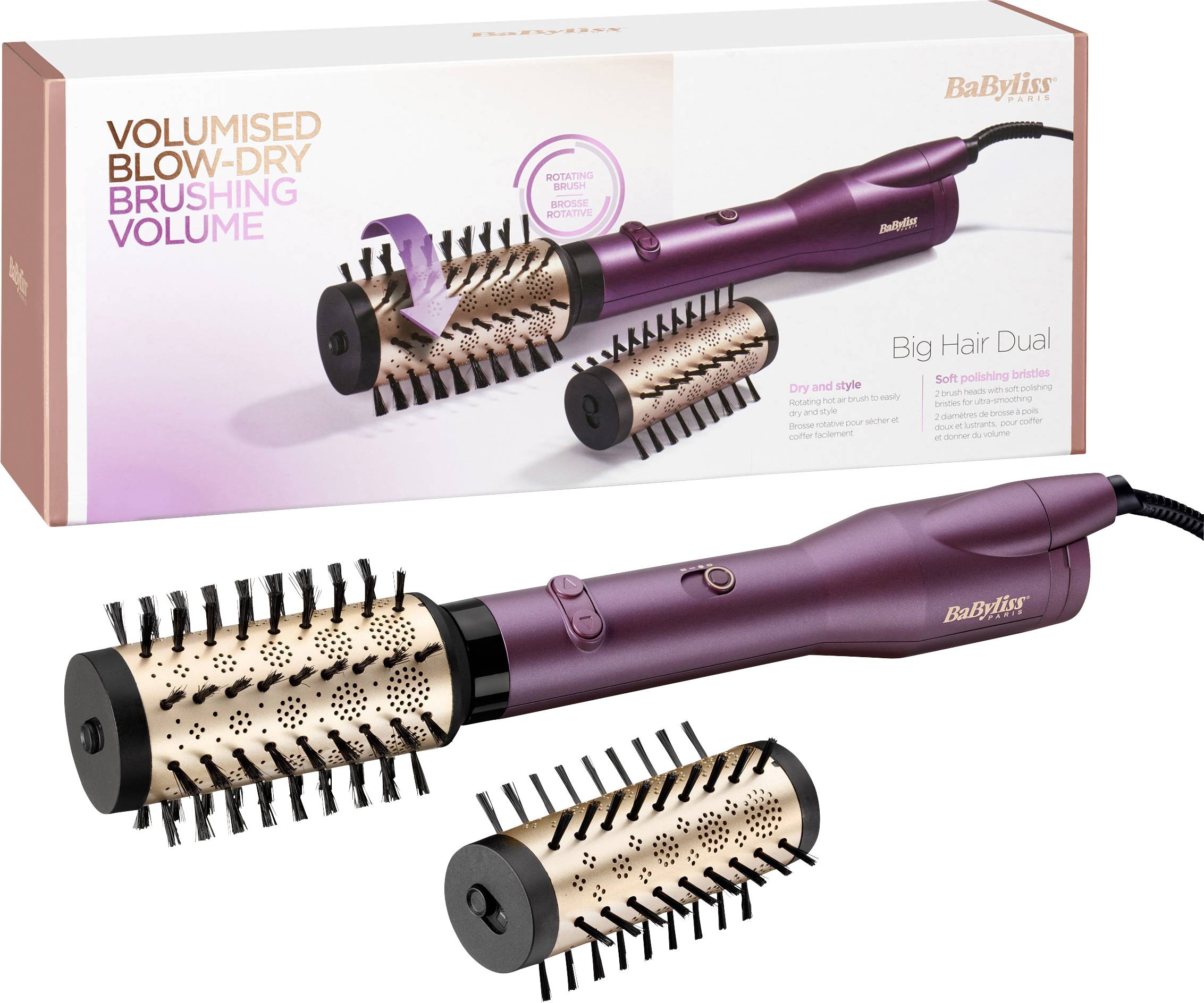 BaByliss Big Hair Dual, Heißluftbürste, Warm, Schwarz, Roségold, Violett, China, 2,5 m, 650 W-4
