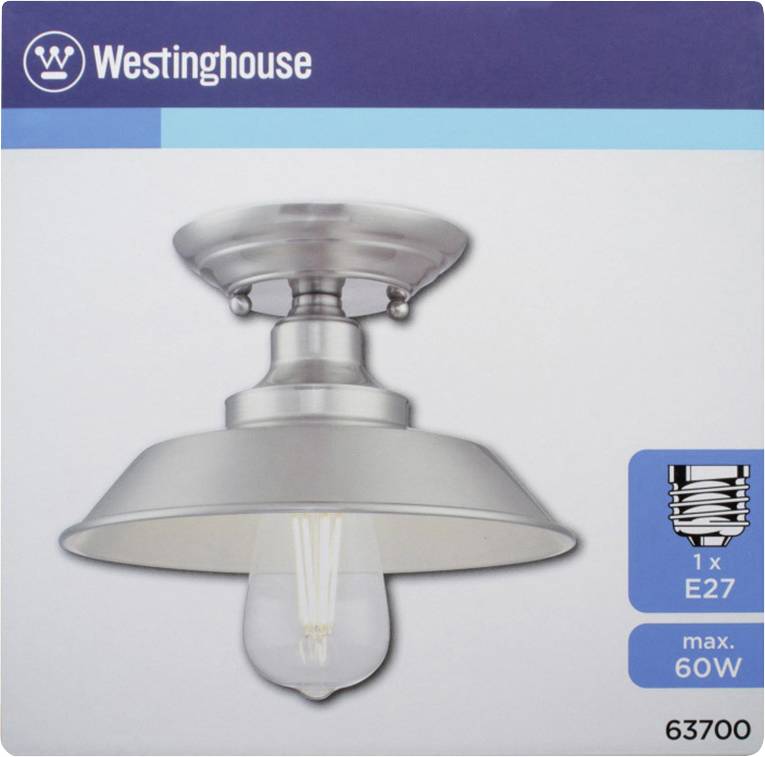 Westinghouse Deckenlampe in Metalloptik, geeignet für E27-Glühbirne, maximale Leistung 60W. Produktcode: 63700.