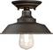 Schwarze Deckenleuchte aus Metall mit sichtbarer Glühbirne. Retrodesign mit breitem Schirm für gleichmäßige Lichtverteilung.
