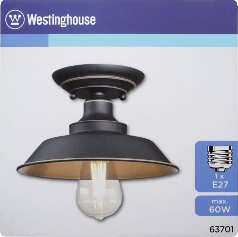 Deckenleuchte Westinghouse, schwarz, passt auf E27-Fassung, max. 60W, Modellnummer 63701.