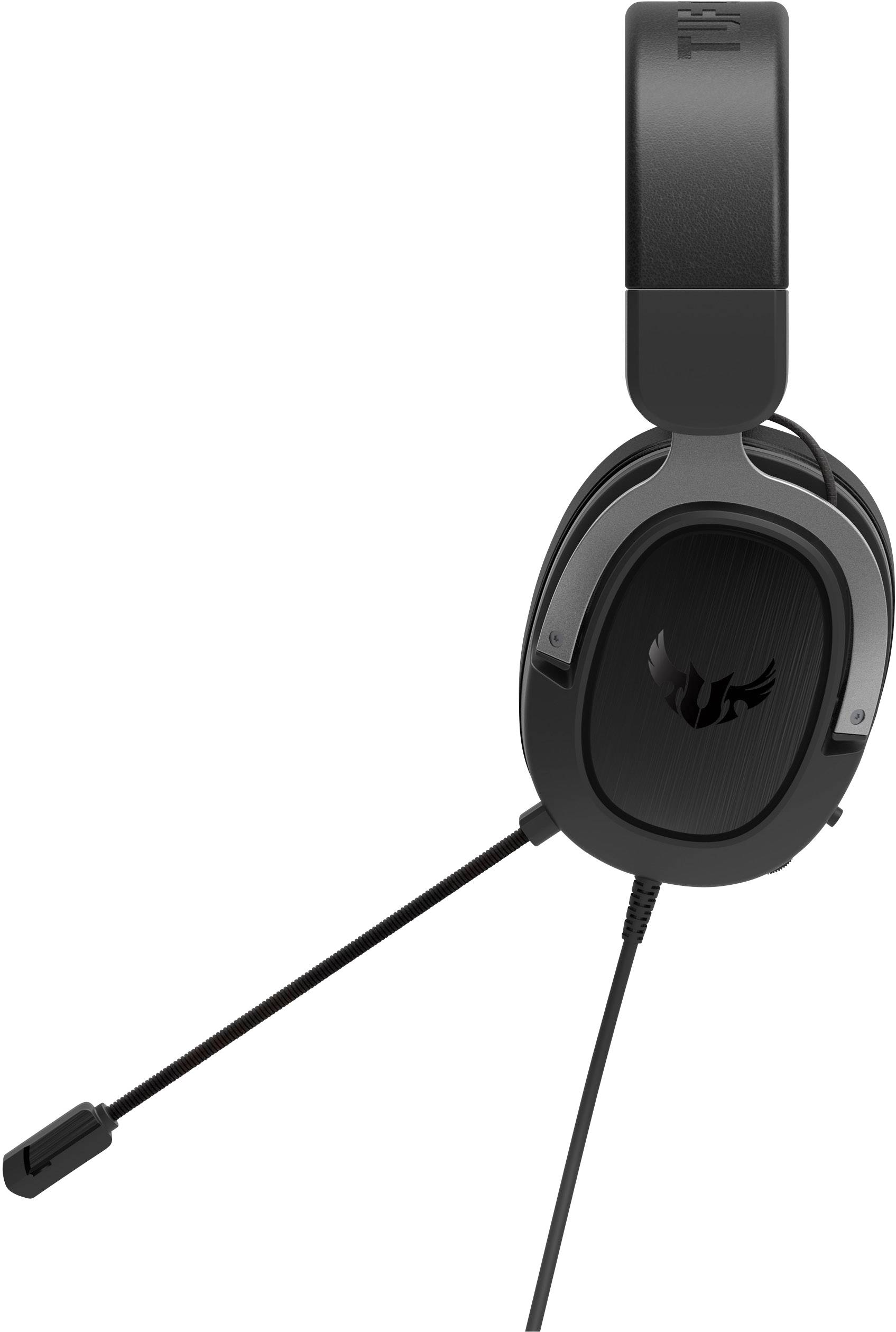 Schwarzes Gaming-Headset mit Mikrofon. Bequeme Ohrpolster und verstellbares Kopfband. Markenlogo auf den Ohrmuscheln. Ideal für Gamer.