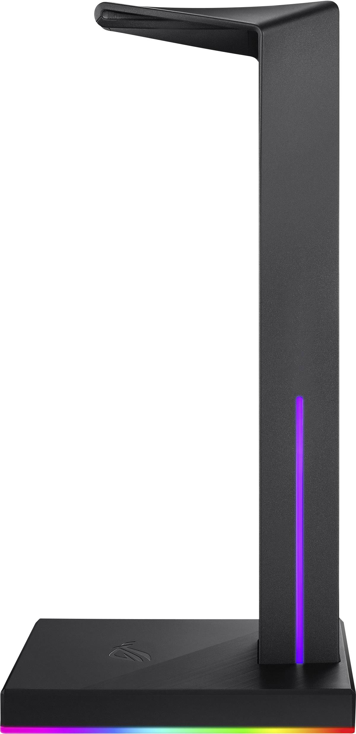Kopfhörerständer mit schlankem, schwarzem Design und Basis mit RGB-Beleuchtung.