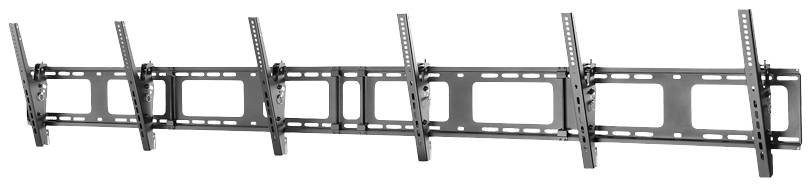 Wandhalterungssystem für mehrere Monitore oder Fernseher. Es besteht aus robustem Metall mit einstellbaren Neigungsfunktionen.