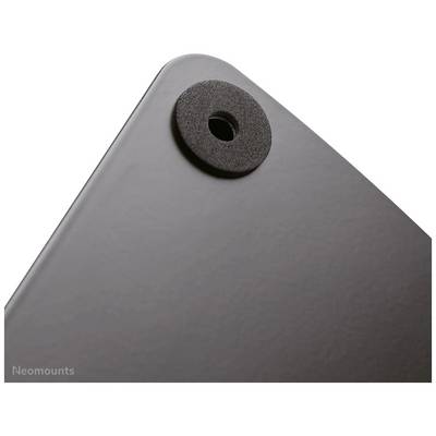 Ecke einer schwarzen Platte mit rundem Loch und Neoprenrand, markiert mit 'Neomounts'.