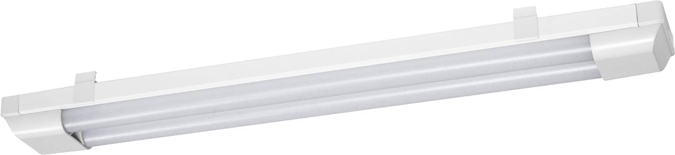 Eine weiße LED-Leuchtstofflampe mit rechteckigem Gehäuse, ideal für energieeffiziente Beleuchtung in Büros oder Werkstätten.