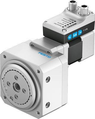 Industrieroboter-Komponente von Festo, zeigt einen mechanischen Aktuator mit Anschlussmodulen, verwendet zur Bewegungssteuerung.