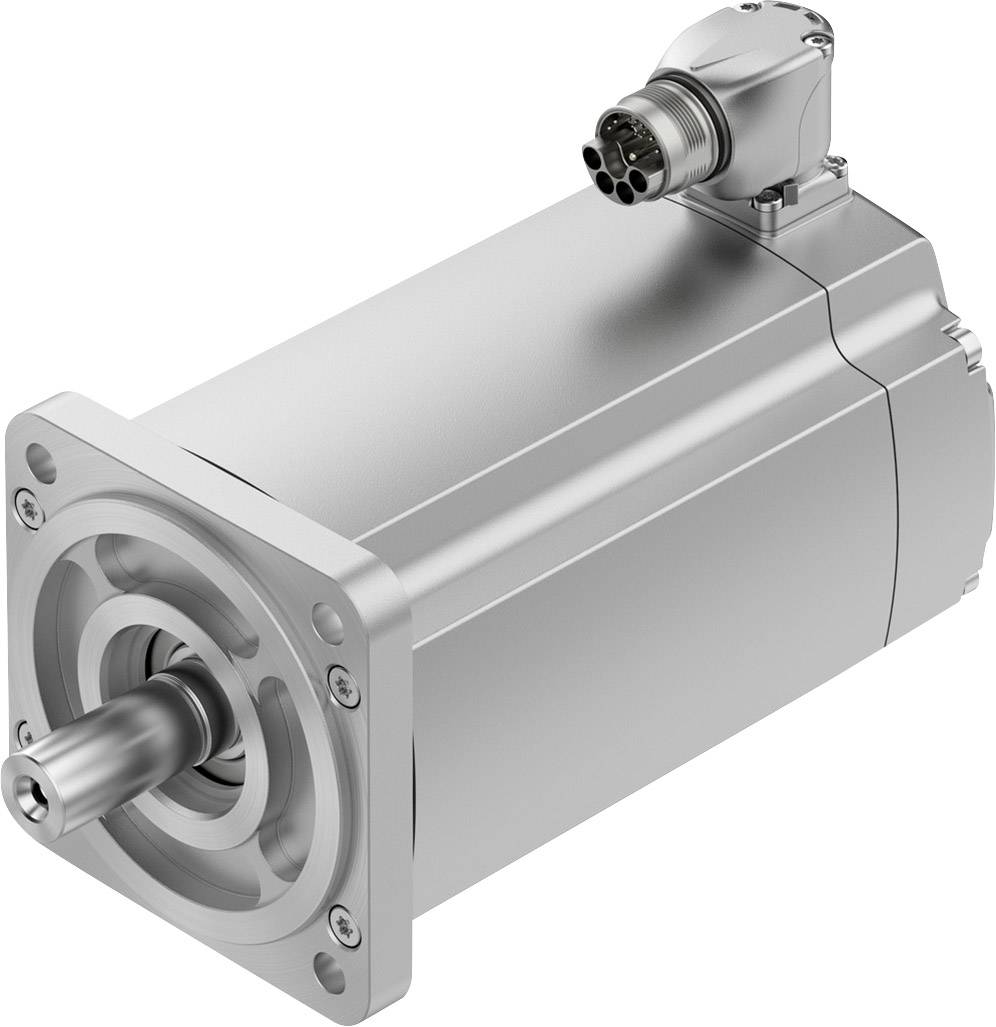 Ein silberner Elektromotor mit einem Anschlussstecker oben, geeignet für industrielle Anwendungen. Hauptkomponente zur Drehbewegung.