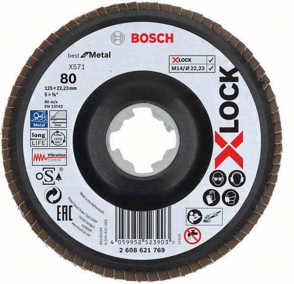 Bosch Accessories 2608621769 X-LOCK Fächerschleifscheibe Durchmesser 125 mm Bohrungs-Ø 22.23 mm Körnung (num) 80 Metall 1 St.