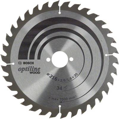 'Sägeblatt Bosch Optiline für Holz, Durchmesser 216 mm, max. 7000 U/min, geeignet für präzise Holzschnitte.'