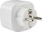 Ein weißer europäischer Steckdosenadapter mit zwei Metallstiften für den Anschluss an eine Steckdose.