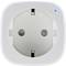 Weiße Steckdose mit blauer LED-Anzeige oben rechts. Geeignet für den Anschluss von elektrischen Geräten.