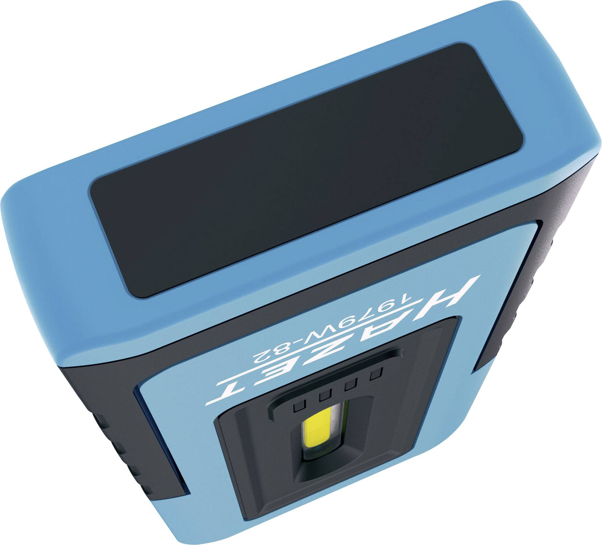 Ein blau-schwarzes elektronisches Gerät mit einem gelben Sensor auf der Vorderseite und einer Modellnummer '1979W-82'.