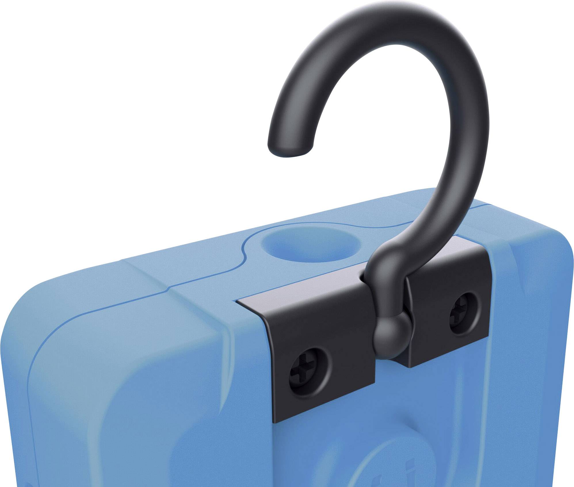 Eine blaue Sicherheitsbox mit einem schwarzen, geöffneten Schloss oben.