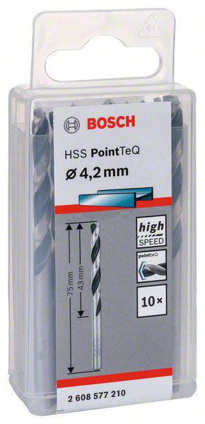 Bohrer-Set von Bosch, Typ HSS PointTeQ, Durchmesser 4,2 mm, 10 Stück, für schnelles Bohren in Metall, Kunststoff und Holz.