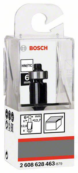 'Bosch HM/TC Fräser, 6 mm Durchmesser, in transparenter Verpackung mit Produktspezifikationen.'