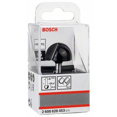 Ein Bosch Fräser in einer transparenten Verpackung, geeignet für 6 mm Werkzeugeinsätze, mit Produktnummer am unteren Rand.
