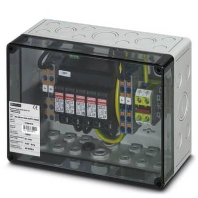 Ein elektrischer Verteilerkasten mit mehreren Kabelanschlüssen und beschrifteten Schaltern, montiert in einem transparenten Gehäuse.