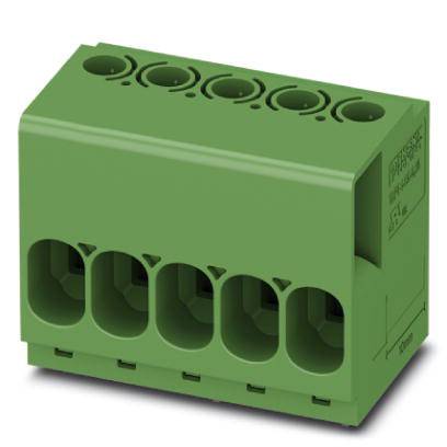 Ein grüner, mehrpoliger Steckverbinderblock mit rechteckigen Steckplätzen, geeignet für elektrische Verbindungen in Geräten.