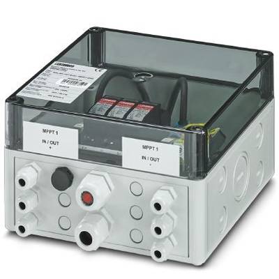 'Elektronisches Gerät mit transparentem Deckel, zeigt Kabel und Anschlüsse im Inneren. Für Stromverteilungs- oder Steuerungsanwendungen geeignet.'