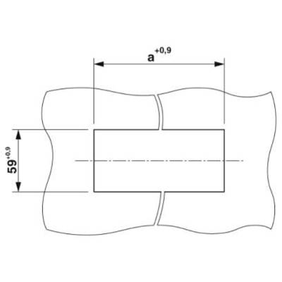 Diagramm einer rechteckigen Fläche mit geschwungenen Linien. Außenmaße: Breite 59 hoch 0,9', Länge 'a hoch 0,9'. Eine Mittellinie verläuft horizontal.