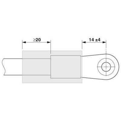 Technische Zeichnung eines Flanschlagers mit Maßen: linke Länge mindestens 20 mm, rechte Bohrung 14 ± 4 mm.