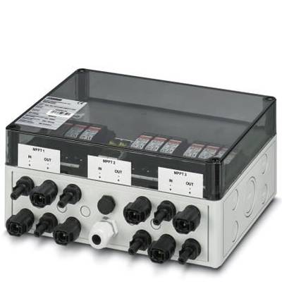 Ein elektrischer Anschlusskasten mit mehreren Anschlüssen und Etiketten beschriftet als 'MPP1', 'MPP2' und 'MPP3'.