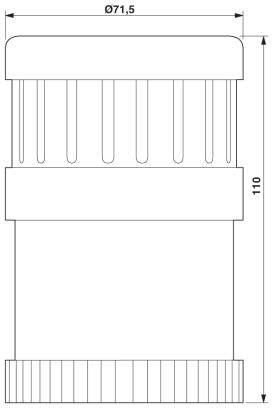 Technische Zeichnung eines zylindrischen Bauteils mit Maßen: Gesamthöhe 110 mm, Durchmesser 71,5 mm.