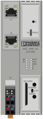 Industrie-Steuerungsmodul mit Anschlüssen und SD-Karten-Slot, von 'Phoenix Contact', Modell AXC 1050 XC.
