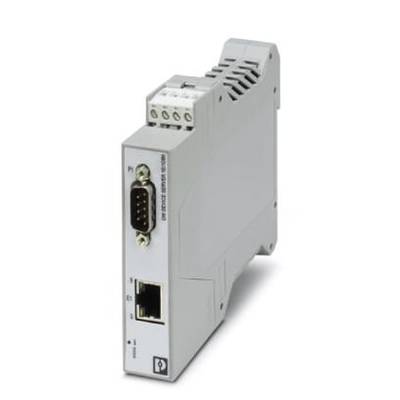 Ein graues, rechteckiges Elektronikmodul mit Ethernet- und seriellen Anschlüssen, häufig in industriellen Anwendungen genutzt.