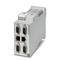 Industrielles Netzwerkmodul mit vier seriellen Anschlüssen und zwei Ethernet-Ports, geeignet zur Verbindung von Geräten in industriellen Anwendungen.