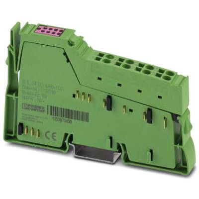 Grünes elektronisches Bauteil mit mehreren Anschlussstellen, geeignet für industrielle Steuer- und Regeltechnik. CE-Kennzeichnung sichtbar.