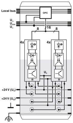Schaltschema einer elektrischen Schaltung mit zwei parallelen Modulen, jeweils mit LEDs, Dioden und Anschlüssen, beschriftet mit Spannungswerten.