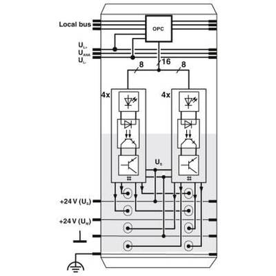 Schaltschema einer elektrischen Schaltung mit zwei parallelen Modulen, jeweils mit LEDs, Dioden und Anschlüssen, beschriftet mit Spannungswerten.