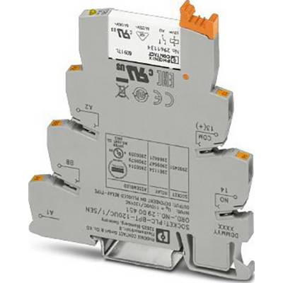Ein graues elektrisches Modulsystem mit mehreren Steckanschlüssen und Aufschriften, verwendet in industriellen Steuerungsanwendungen.