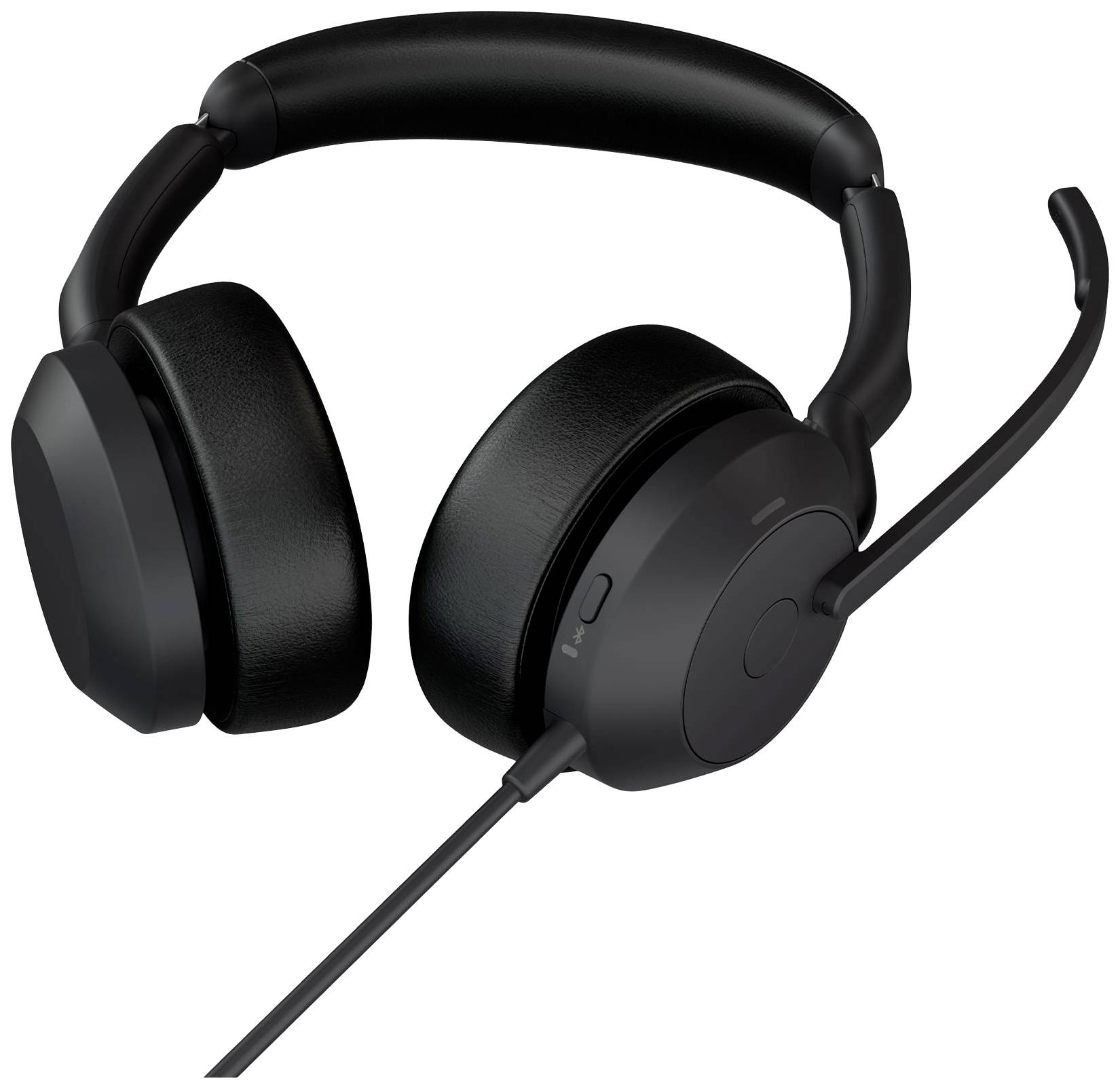 Schwarzer Over-Ear-Kopfhörer mit integriertem Mikrofon, geeignet für Telefonate oder Gaming.