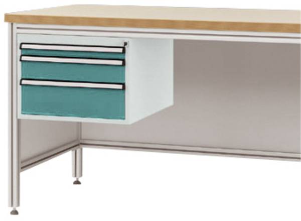 Manuflex ZB4672.5021 Gehäuse-Unterbau für ALU-Arbeitstische, Nutzhöhe 300 mm mit 3 Schubfächern, für Tischtiefe 800 mm
