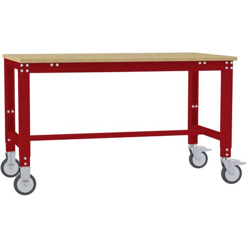 Thumbnail - Manuflex AU7305.3003 Arbeitstisch UNIVERSAL Spezial mobil mit Multiplexplatte, BxTxH = 1000 x 600 x 752-972 mm Rubin-Rot