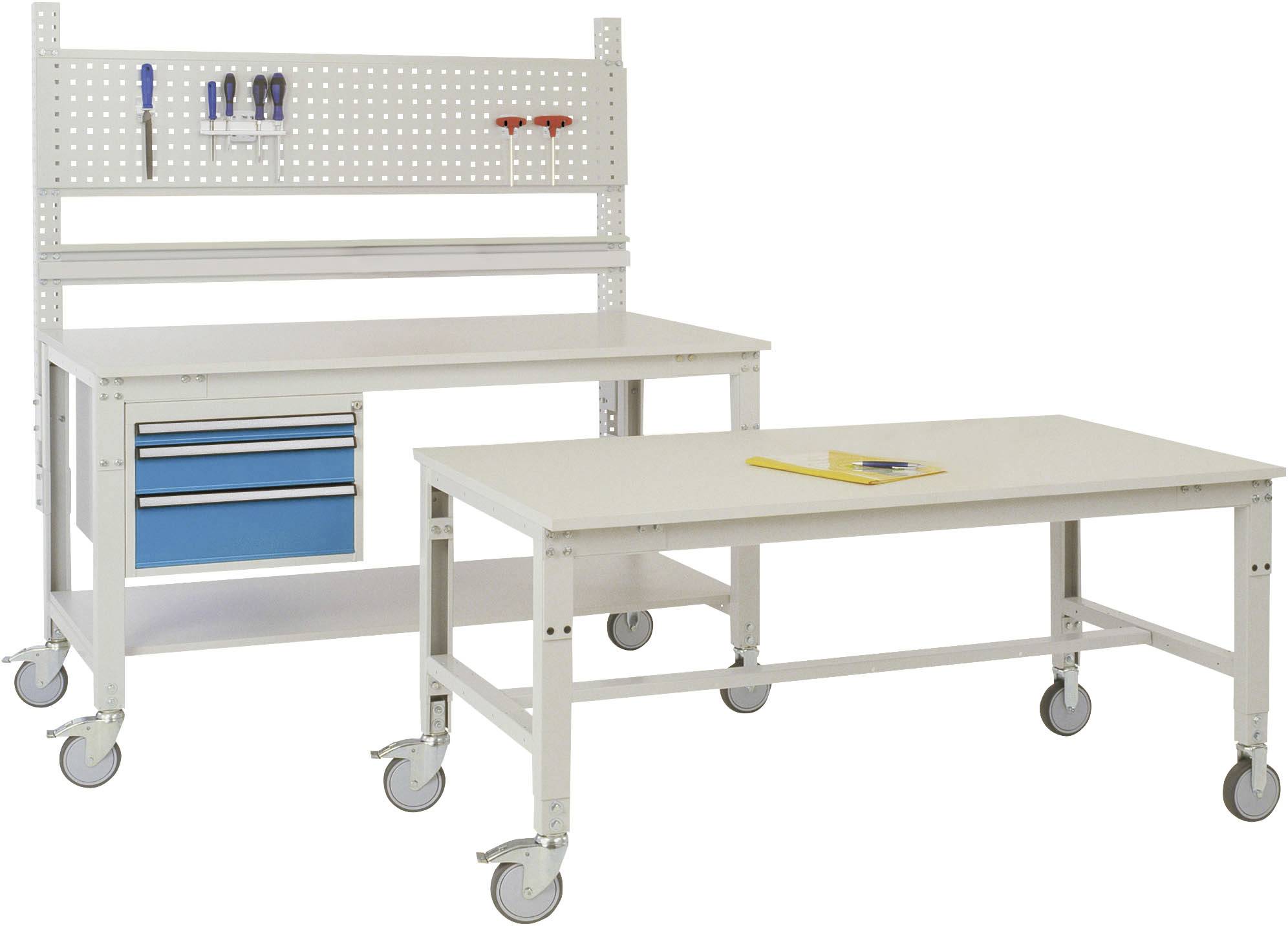 Manuflex AU7415.9006 Arbeitstisch UNIVERSAL Spezial mobil mit Multiplexplatte, BxTxH = 2000 x 800 x 752-972 mm Alusilber