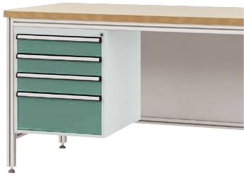 Manuflex ZB4822.0001 Gehäuse-Unterbau für ALU-Arbeitstische, Nutzhöhe 500 mm mit 4 Schubfächern, für Tischtiefe 800 mm