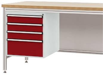 Manuflex ZB4822.3003 Gehäuse-Unterbau für ALU-Arbeitstische, Nutzhöhe 500 mm mit 4 Schubfächern, für Tischtiefe 800 mm