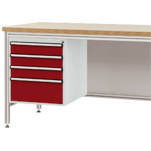Manuflex ZB4822.3003 Gehäuse-Unterbau für ALU-Arbeitstische, Nutzhöhe 500 mm mit 4 Schubfächern, für Tischtiefe 800 mm