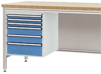 Manuflex ZB4925.5012 Gehäuse-Unterbau für ALU-Arbeitstische, Nutzhöhe 500 mm mit 6 Schubfächern, für Tischtiefe 600 mm