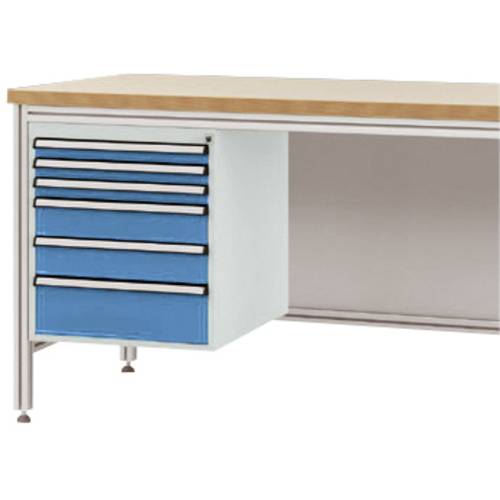 Manuflex ZB4925.5012 Gehäuse-Unterbau für ALU-Arbeitstische, Nutzhöhe 500 mm mit 6 Schubfächern, für Tischtiefe 600 mm
