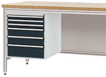 Manuflex ZB4925.7016 Gehäuse-Unterbau für ALU-Arbeitstische, Nutzhöhe 500 mm mit 6 Schubfächern, für Tischtiefe 600 mm